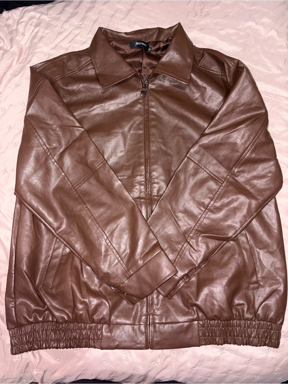 Women's Brown Faux Leather Zip-Front Jacket